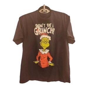 Dr Seuss Christmas Grinch as Santa "Don't Be A Grinch!" T-Shirt Black Large